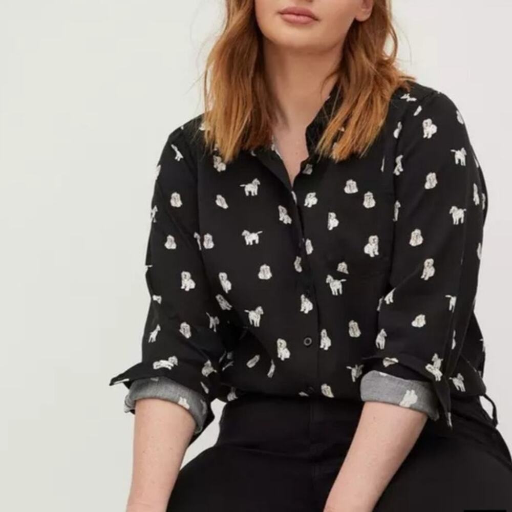 Torrid Lizzie Dog Button Up Black Shirt Long Sleeve Casual Workwear Size 00 M/L - Picture 2 of 16